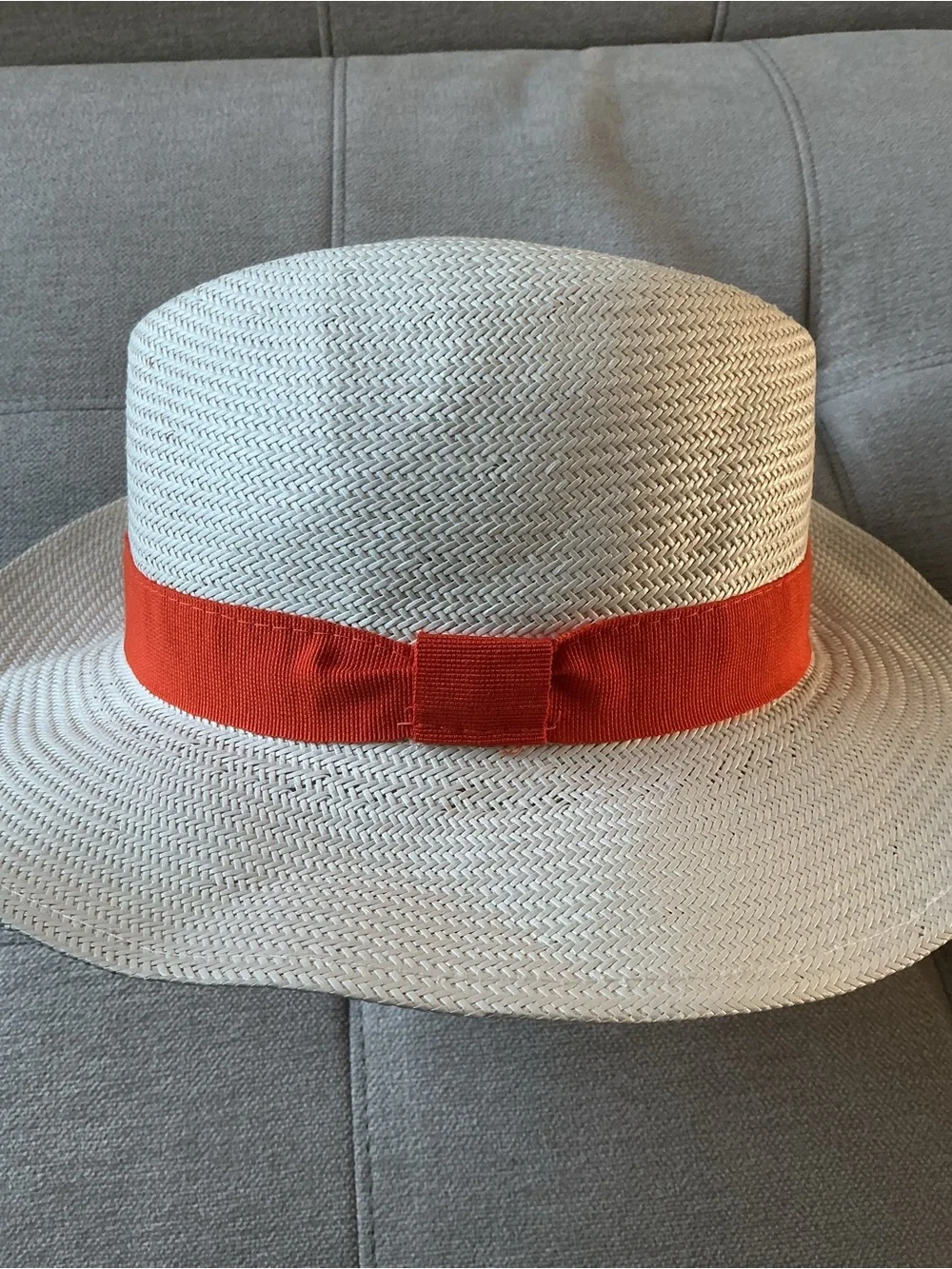 Italian Panama Soft Straw Hat Orange Band Made in Italy Monoprix  56 cm Summer